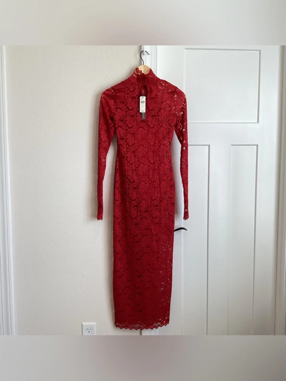 Anthropologie AFRM Joysel Lace Long-Sleeve Mock-Neck Slim Bodysuit Dress NEW - Picture 9 of 16